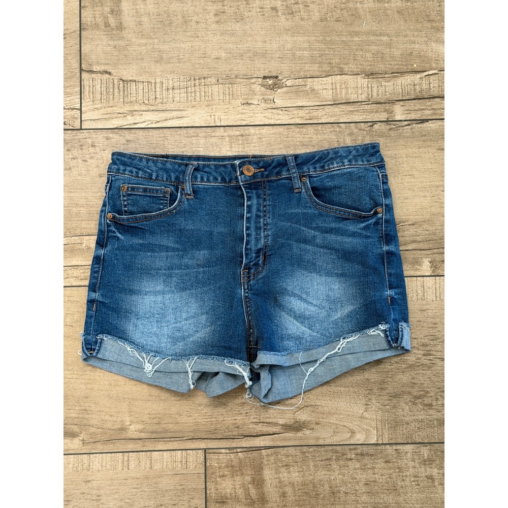 Soundgirl Womens High Waisted Denim Jean Shorts Medium Wash Size 11 Cut Off